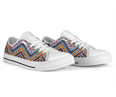 Multicolor zigzag Tribal Aztec White Bottom Low Top Shoes