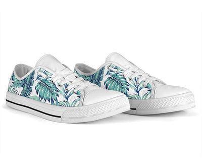 Pattern Tropical Palm Leaves White Bottom Low Top Shoes