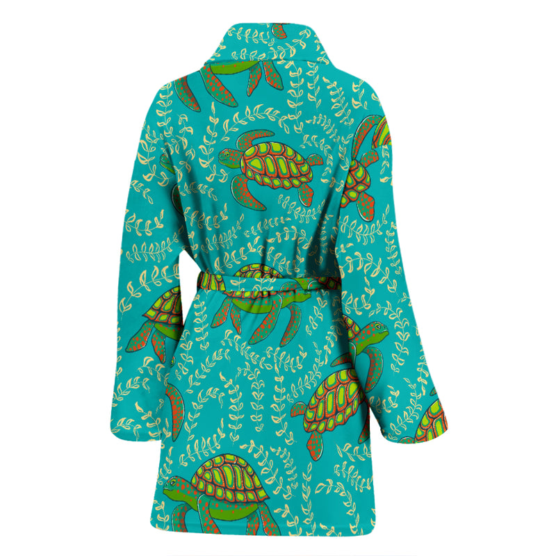 Sea Turtle Pattern Print Design T010 Women Bathrobe