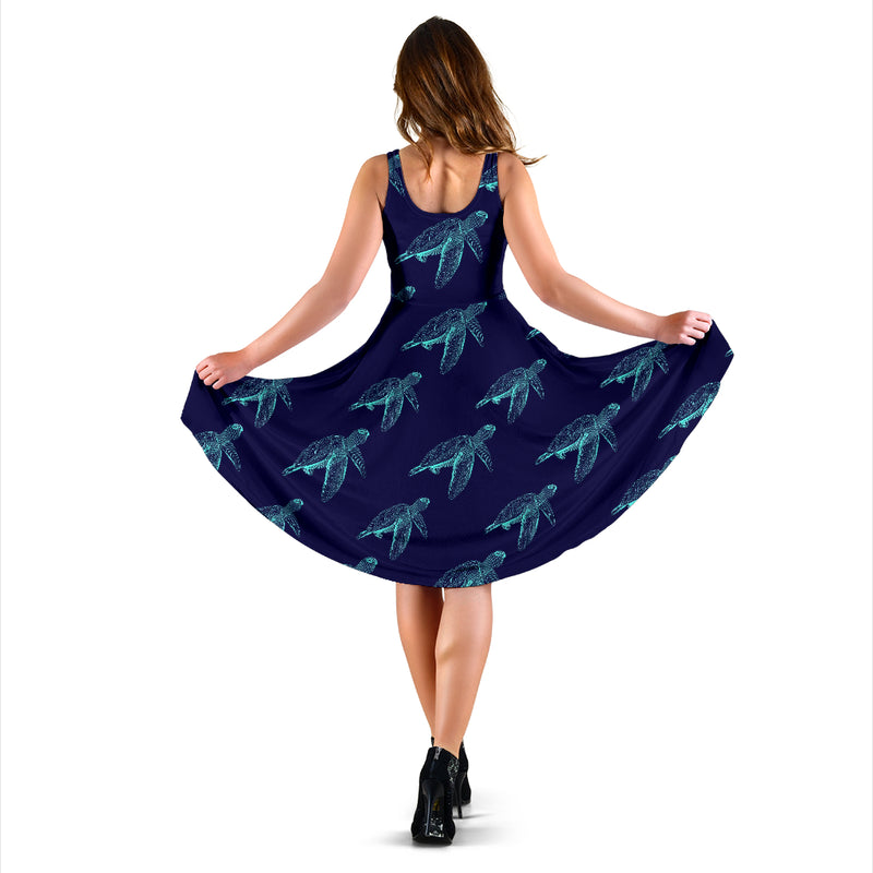 Sea Turtle Pattern Print Design T04 Midi Dress