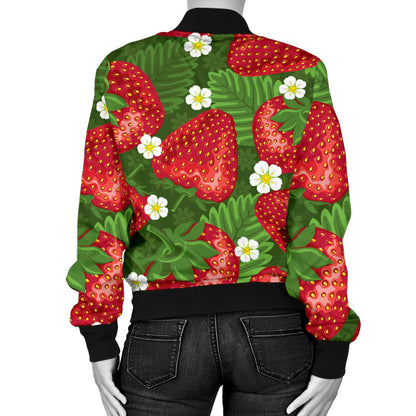 Strawberry Pattern Print Design SB05 Women Bomber Jacket