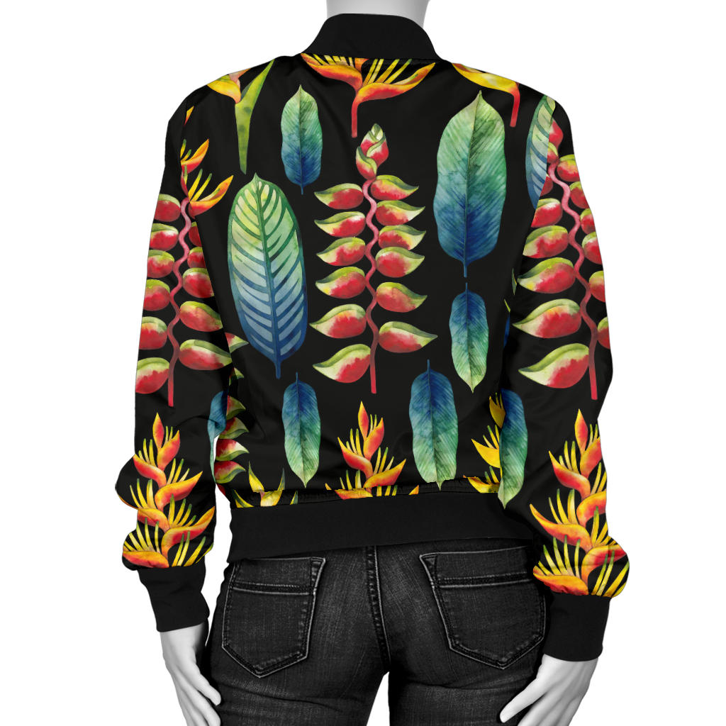 Heliconia Pattern Print Design HL03 Women Bomber Jacket