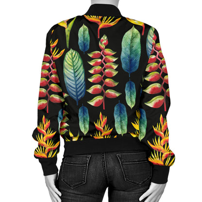 Heliconia Pattern Print Design HL03 Women Bomber Jacket