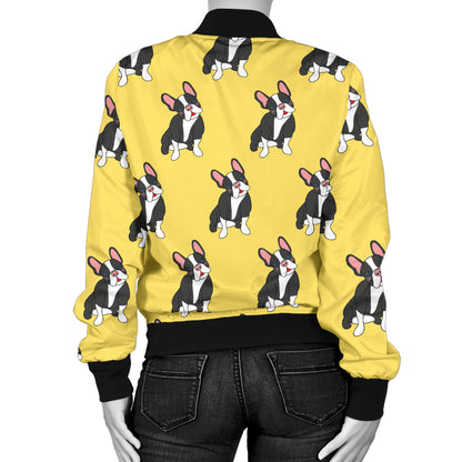 Boston Terrier Pattern Print Design 06 Women's Bomber Jacket