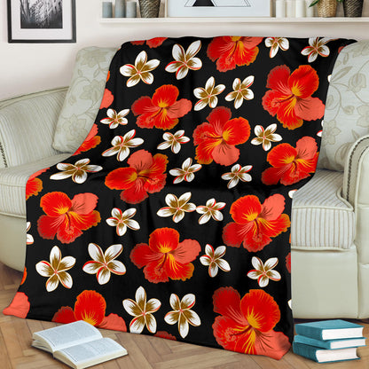 Red Hibiscus Pattern Print Design HB022 Fleece Blanket