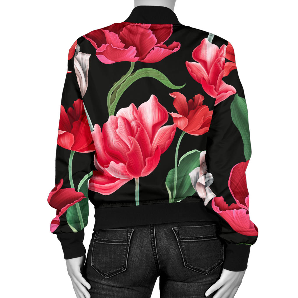 Tulip Pattern Print Design TP08 Women Bomber Jacket