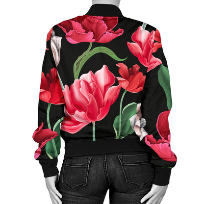Tulip Pattern Print Design TP08 Women Bomber Jacket