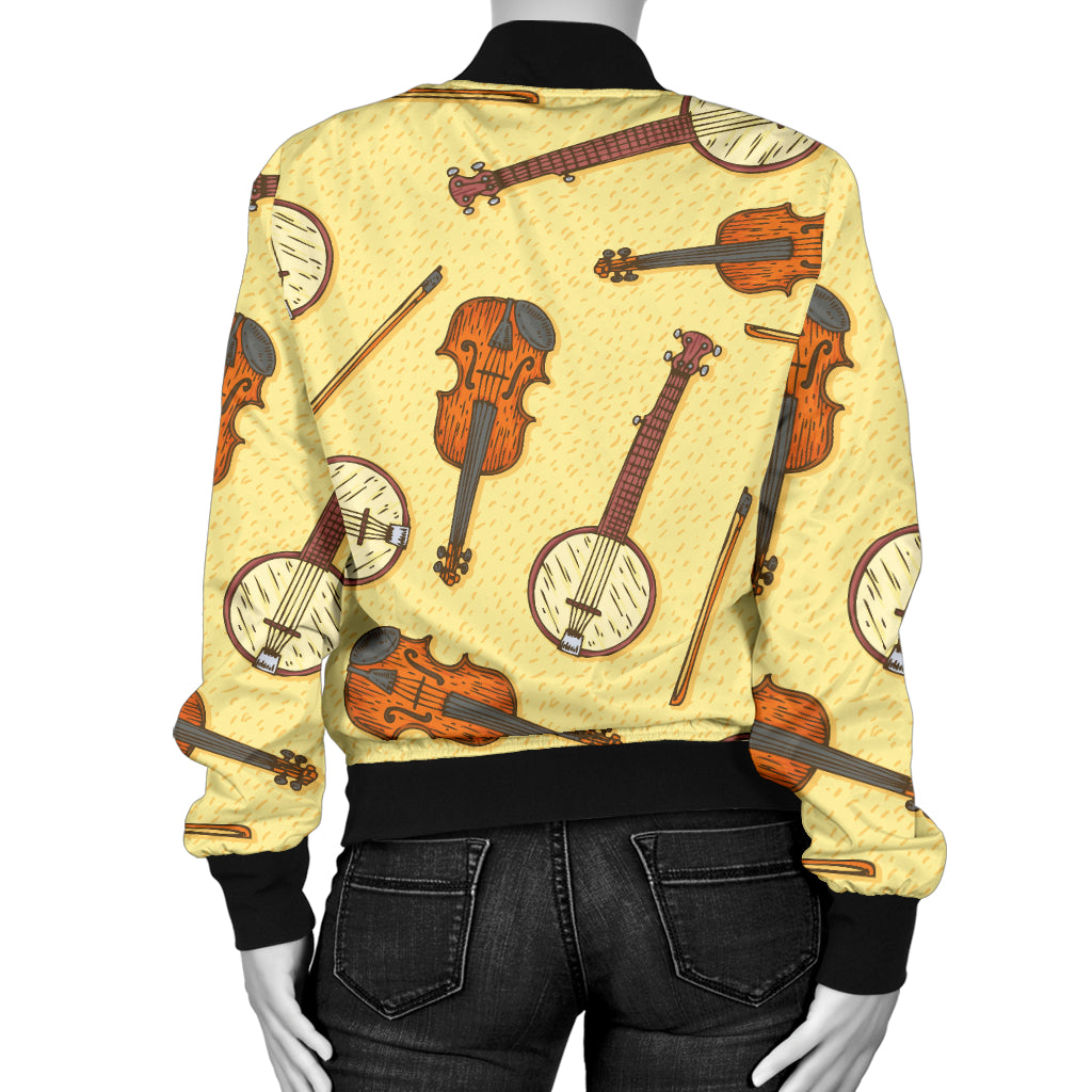 Banjo Violin Pattern Print Design 01 Women's Bomber Jacket