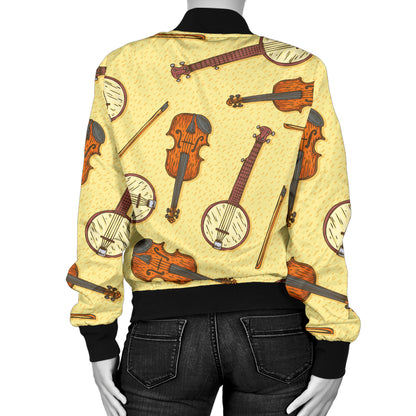 Banjo Violin Pattern Print Design 01 Women's Bomber Jacket