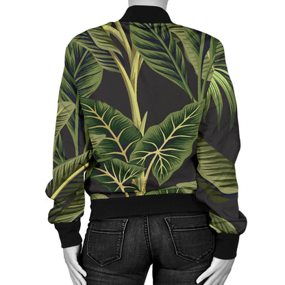Banana Leaf Pattern Print Design BL04 Women Bomber Jacket