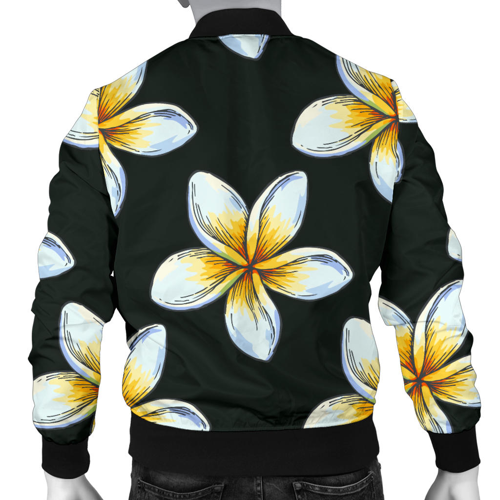 White Plumeria Pattern Print Design PM022 Men Bomber Jacket