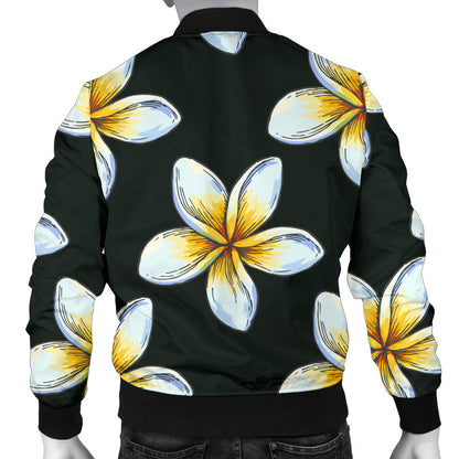White Plumeria Pattern Print Design PM022 Men Bomber Jacket