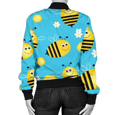 Bee Pattern Print Design BEE06 Women Bomber Jacket