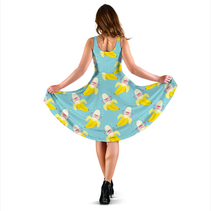 Banana Pattern Print Design BA07 Midi Dress