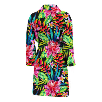 Heliconia Pattern Print Design HL02 Men Bathrobe