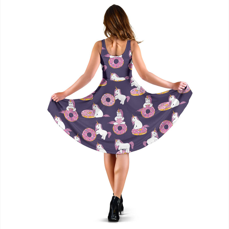 Donut Unicorn Pattern Print Design DN011 Midi Dress