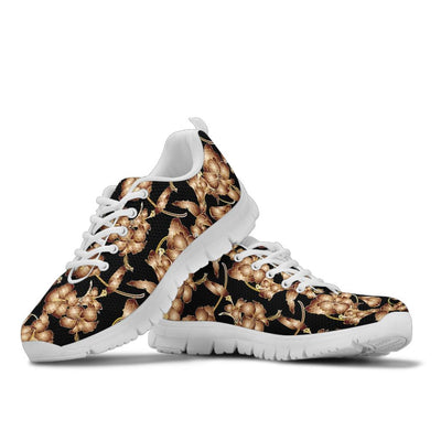 Brown Hibiscus Pattern Print Design HB06 Sneakers White Bottom Shoes