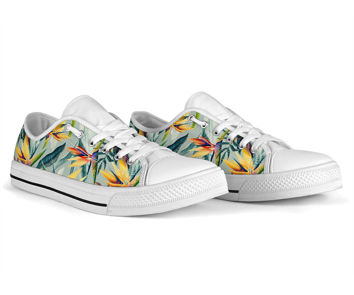 Tropical Flower Pattern Print Design TF022 White Bottom Low Top Shoes