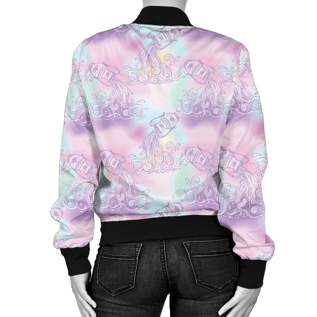 Aquarius Zodiac Pattern Print Design 01 Women's Bomber Jacket