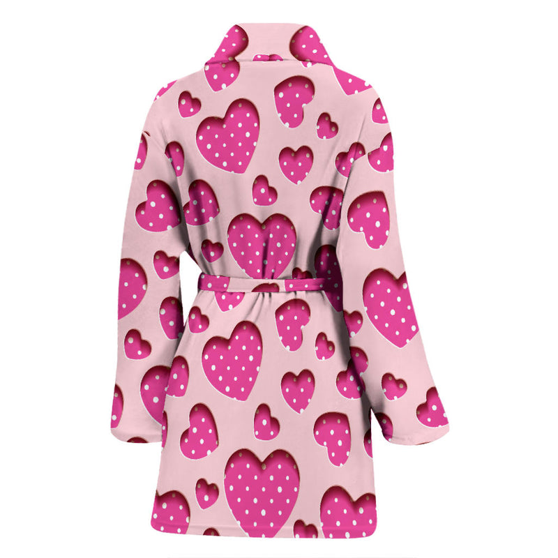 Heart Pink Pattern Print Design HE06 Women Bathrobe