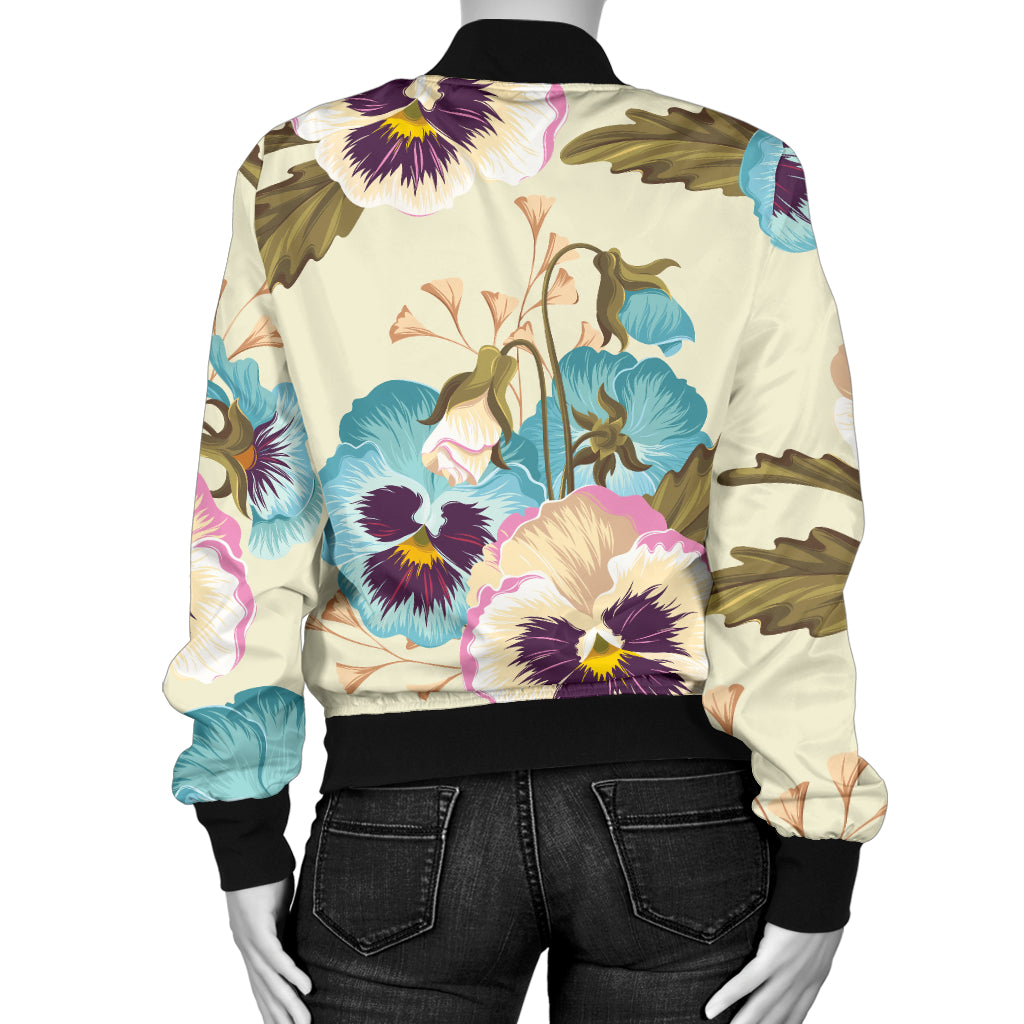Pansy Pattern Print Design A02 Women's Bomber Jacket