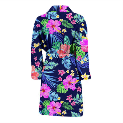 Neon Hibiscus Pattern Print Design HB016 Men Bathrobe