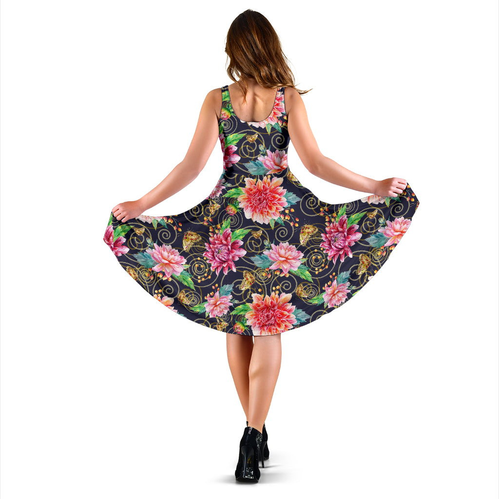 Dahlia Pattern Print Design DH02 Midi Dress