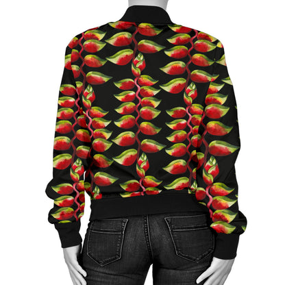 Heliconia Pattern Print Design HL05 Women Bomber Jacket