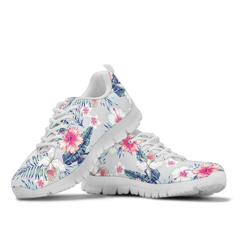 Hibiscus Print Sneakers White Bottom Shoes