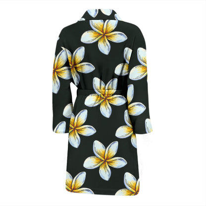 White Plumeria Pattern Print Design PM022 Men Bathrobe