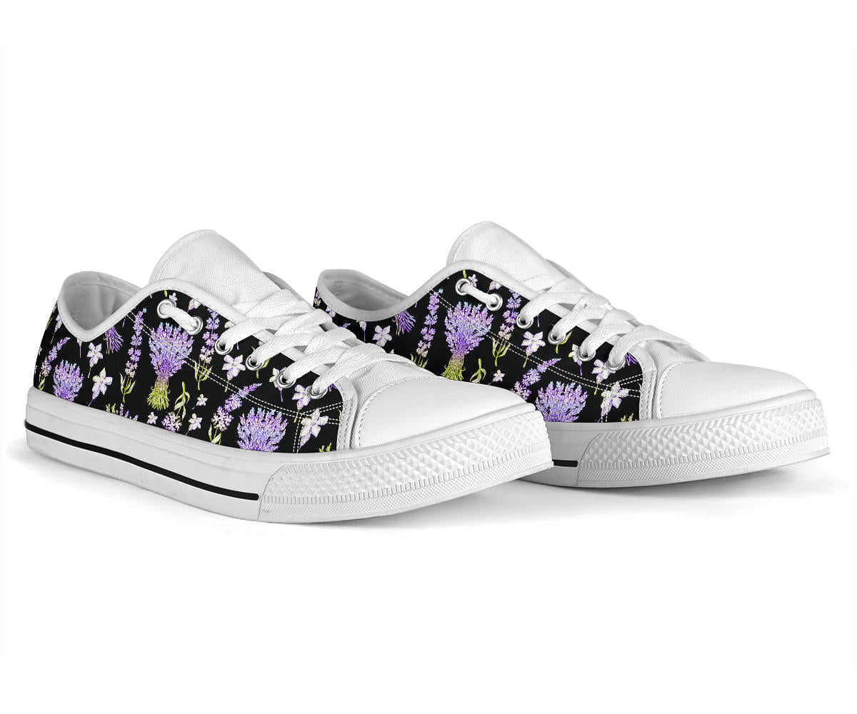 Lavender Pattern Print Design LV04 White Bottom Low Top Shoes