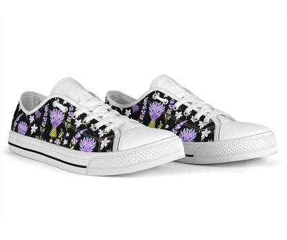 Lavender Pattern Print Design LV04 White Bottom Low Top Shoes