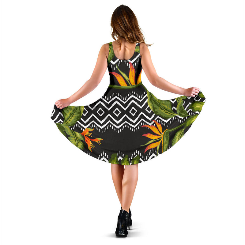 Bird Of Paradise Pattern Print Design BOP07 Midi Dress