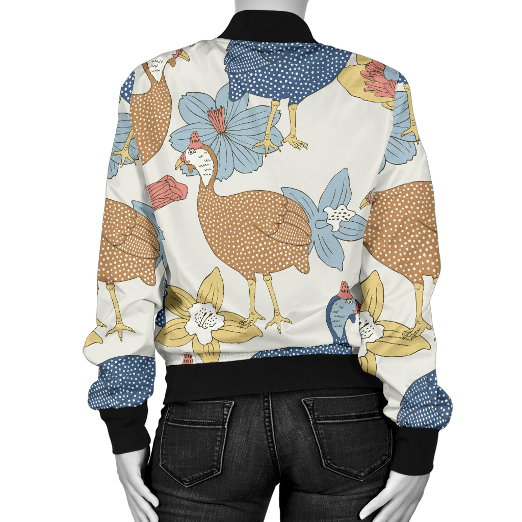 Guinea Fowl Pattern Print Design 01 Women's Bomber Jacket