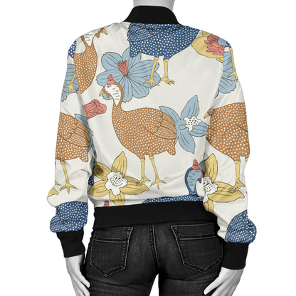 Guinea Fowl Pattern Print Design 01 Women's Bomber Jacket