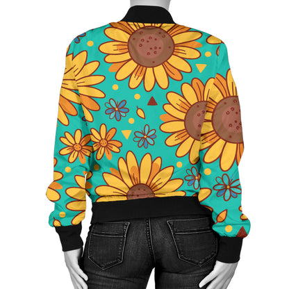 Sunflower Pattern Print Design SF013 Women Bomber Jacket