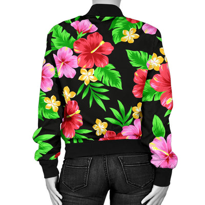 Pink Red Hibiscus Pattern Print Design HB023 Women Bomber Jacket