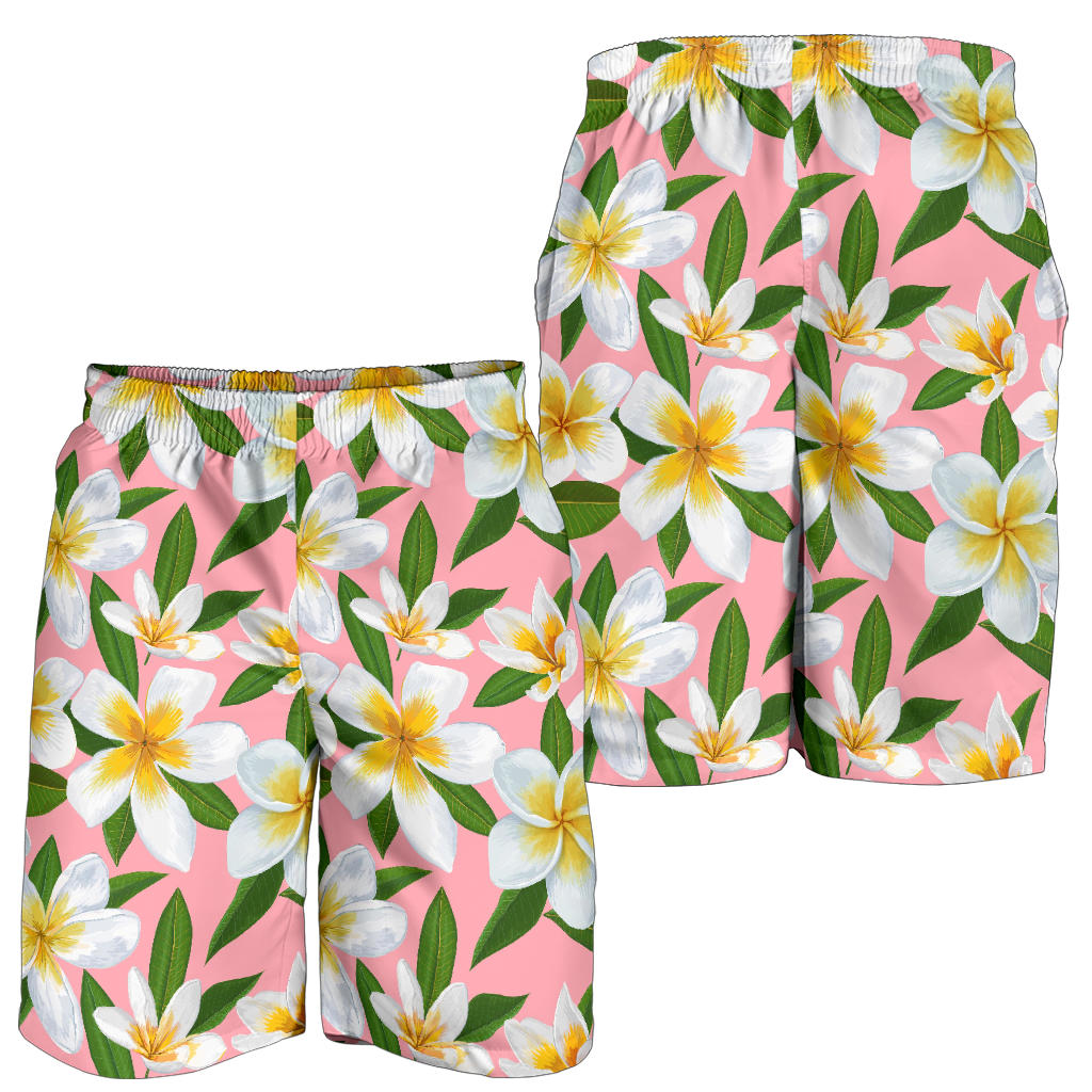 White Plumeria Pattern Print Design PM011 Mens Shorts