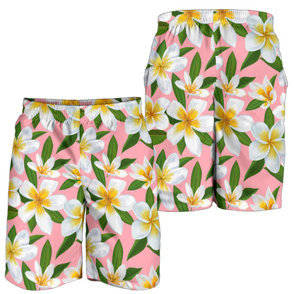 White Plumeria Pattern Print Design PM011 Mens Shorts