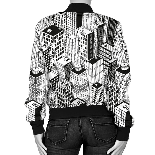 City Pattern Print Design 02 Women's Bomber Jacket
