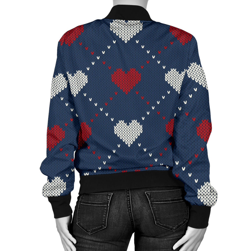 Heart Knit Pattern Print Design HE05 Women Bomber Jacket