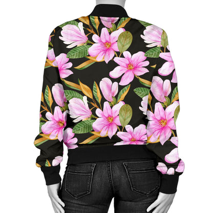 Magnolia Pattern Print Design MAG08 Women Bomber Jacket