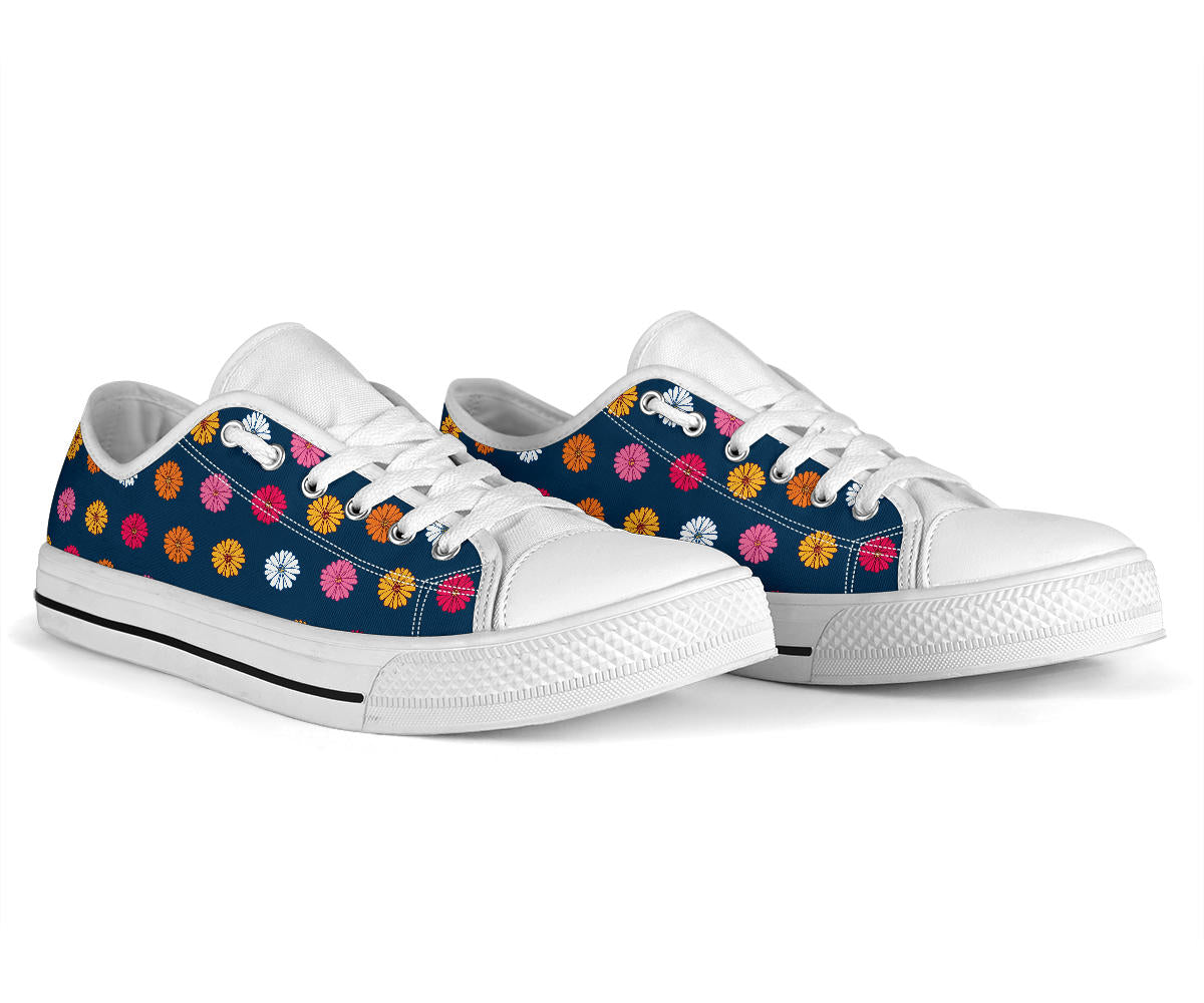 Gerberas Pattern Print Design GB06 White Bottom Low Top Shoes