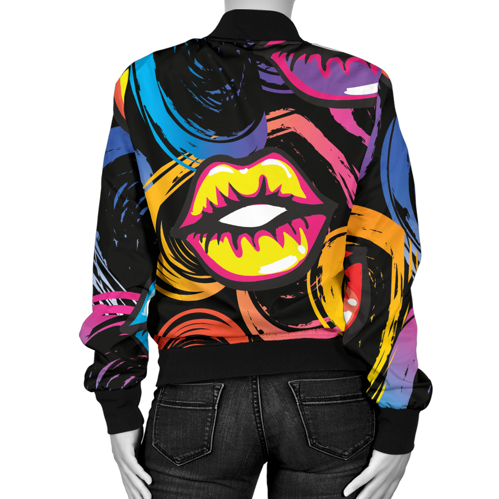 Pop Art Lip Pattern Print Design A03 Women's Bomber Jacket