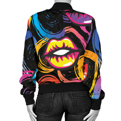 Pop Art Lip Pattern Print Design A03 Women's Bomber Jacket