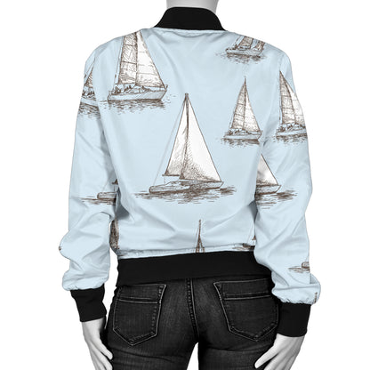 Sailing Ships Pattern Print Design A01 Women's Bomber Jacket