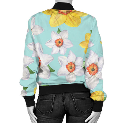 Daffodils Pattern Print Design DF07 Women Bomber Jacket