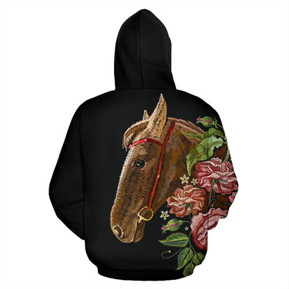 Horse with Rose Pullover Hoodie