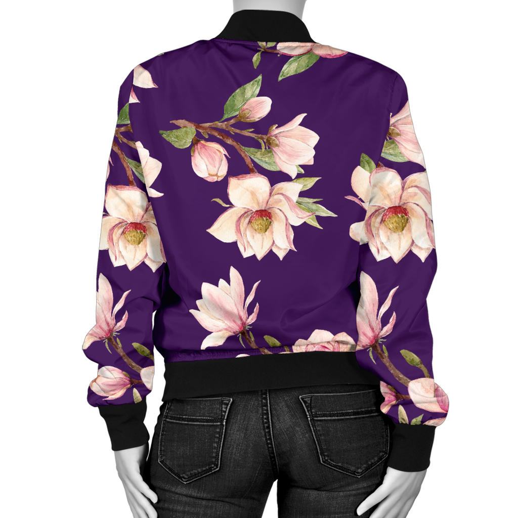 Magnolia Pattern Print Design MAG02 Women Bomber Jacket