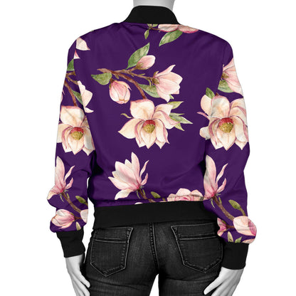Magnolia Pattern Print Design MAG02 Women Bomber Jacket